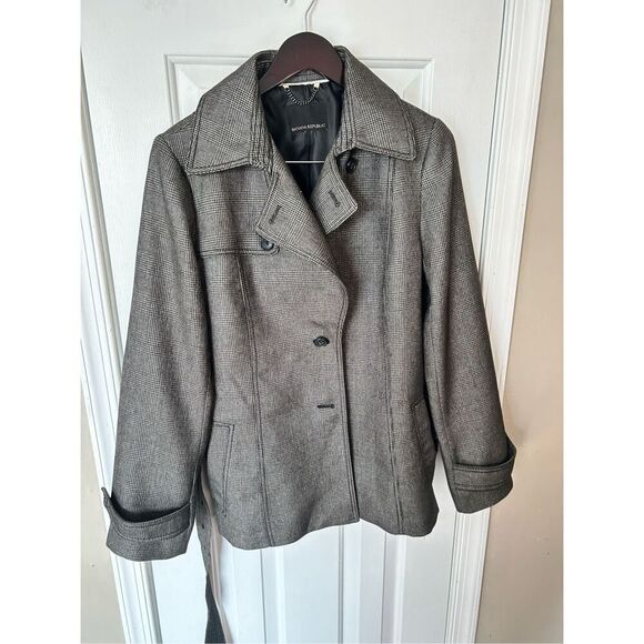 BANANA REPUBLIC Women's Belted Houndstooth Lined Mid Length Fall Coat sz L - Picture 7 of 7